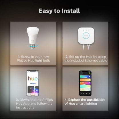 Philips Hue White and Color LED Smart Button Starter Kit, 3 A60 Smart Bulbs, 1 Smart Button and 1 Hue Hub (Compatible with Alexa, Apple HomeKit and Google Assistant)