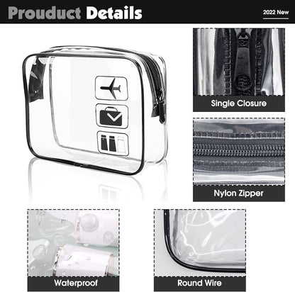 Airport Security Liquids Bag 20X20cm Clear Toiletry Bag Hand Luggage Regulations Waterproof Liquids Wash Bags Travel Accessory Holiday Essential (Black Bigger Zipper Model 2pcs)