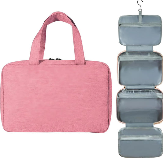 EZONEDEAL Hanging Toiletry Bag Waterproof Travel Makeup Bag Portable Washable Bag Large Capacity Cosmetic Traveling Organizer Case Multifunctional for Women Camping Outdoor Container (Pink)