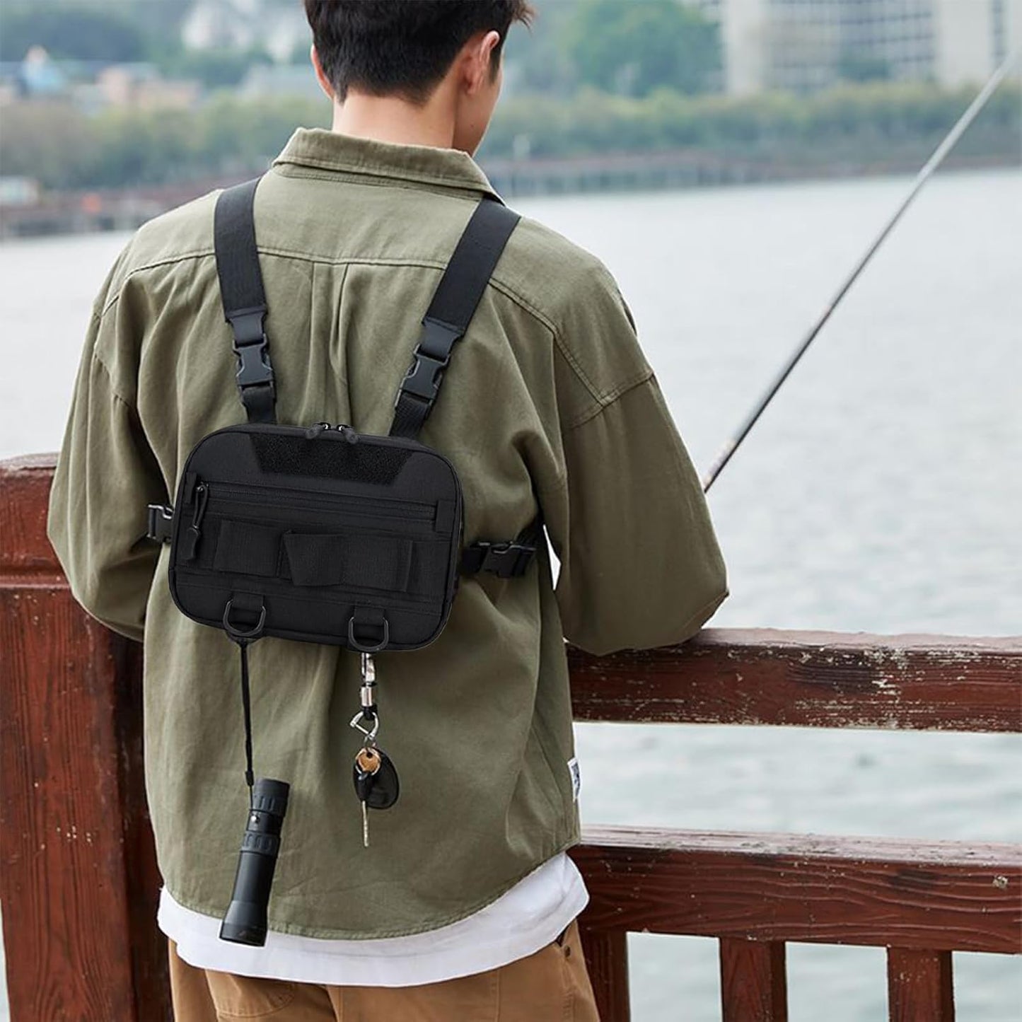 Generico Fishing Chest Pack, Waterproof Large Capacity Fishing Tackle Bag, Backpack Portable Compact Versatile Ideal for Outdoor Sports, Running, Hiking, Camping, Travel