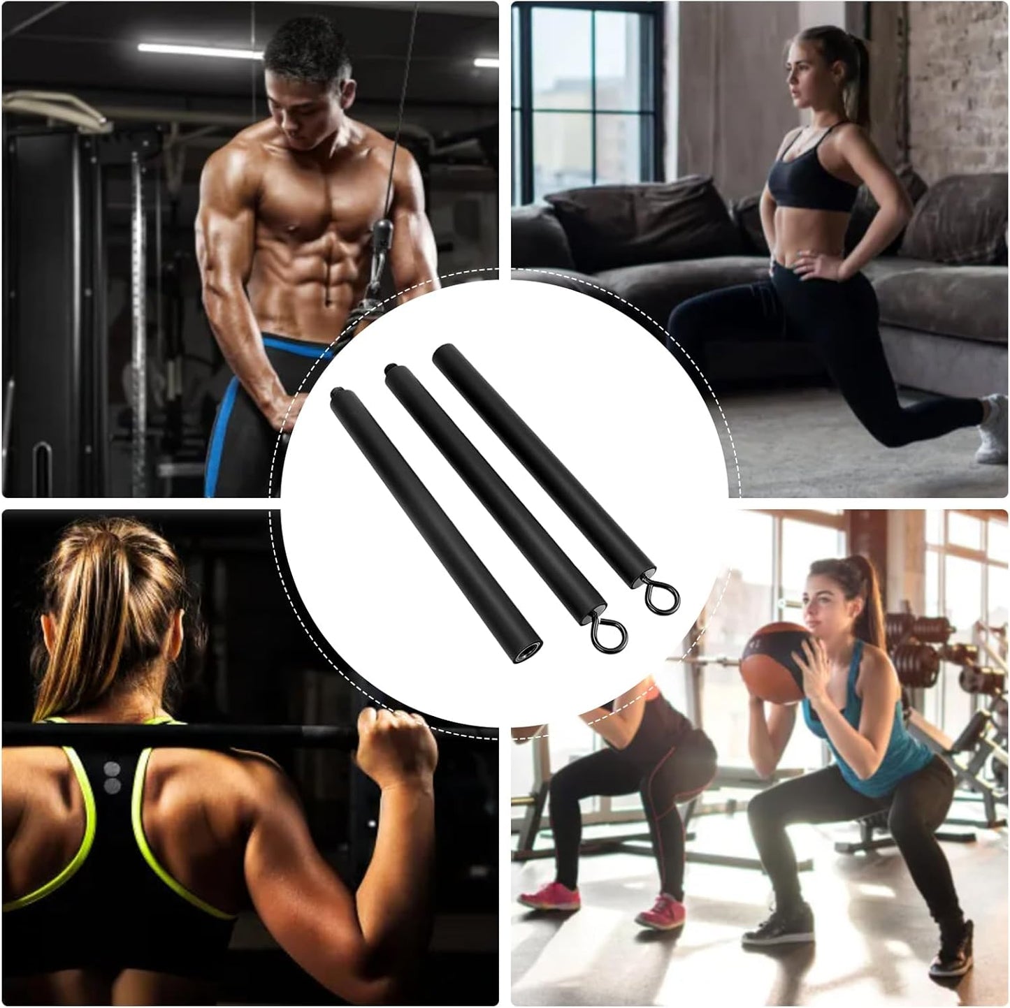 Fitness Bar, Pilates Set, Elastic Strength Trainer Stick, Adjustable Resistance Training Tool, Lightweight with Bands, Portable Gear for Home Camping Outdoor Workout