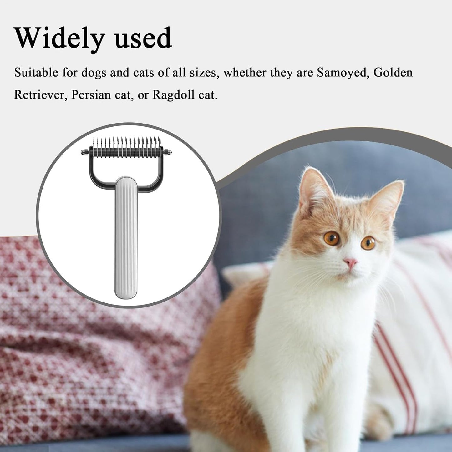 Dog Grooming Combs, Dematting Brush, 6.89x3.86x0.98 inches, Hair Removal Tool, Stainless Steel Detangling Comb, PP Handle, for Pets, Cats, Doodles, Comfortable Grip, Easy Cleaning