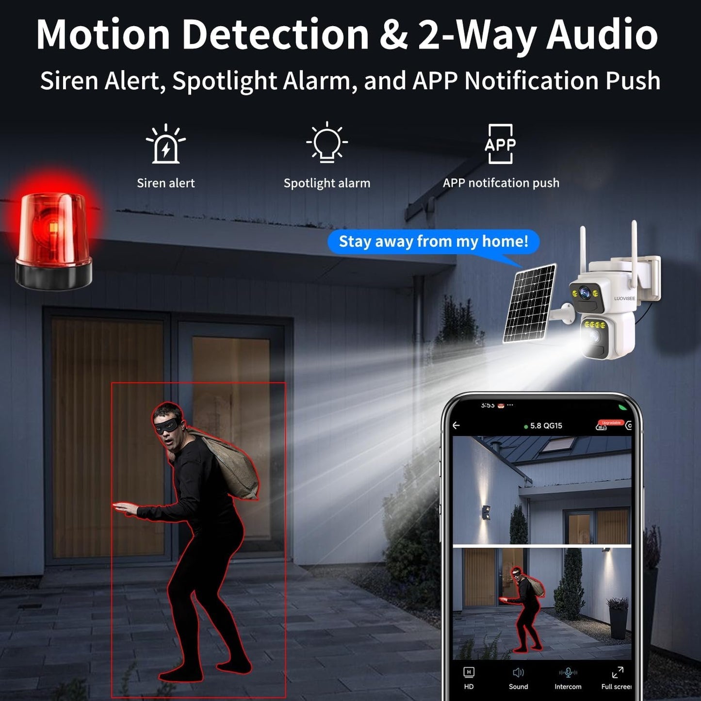 Solar Security Cameras Outdoor Wireless,2.4G/5G WiFi Cameras for Home Security, Dual Lens PTZ Motion Zone,2-Way Audio,Night Vision,Weatherproof,SD/Cloud Storage