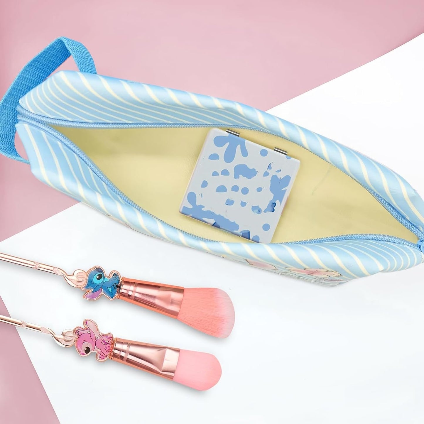 Preppy Makeup Bag Travel Cosmetic Pouch Large Capacity Cartoon Zippered PU Bag Accessories Storage Mirror Makeup Brush
