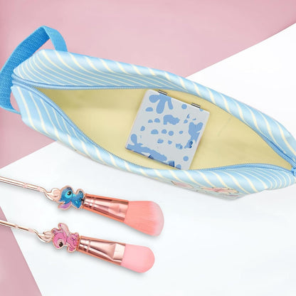 Preppy Makeup Bag Travel Cosmetic Pouch Large Capacity Cartoon Zippered PU Bag Accessories Storage Mirror Makeup Brush
