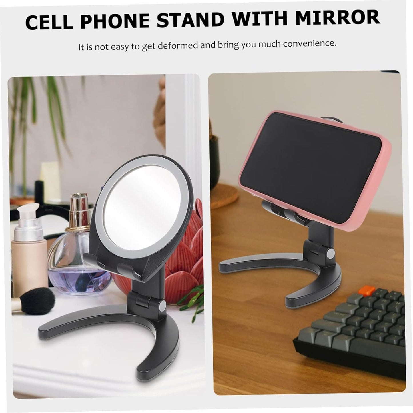 CHILDWEET Adjustable Mobile Phone Holder Desk Phone Stand Mirror Folding Design Compact for Travel for Live Streaming Entertainment