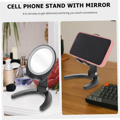 CHILDWEET Adjustable Mobile Phone Holder Desk Phone Stand Mirror Folding Design Compact for Travel for Live Streaming Entertainment