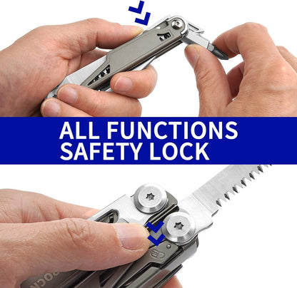 ROCKTOL Multitool,19 in 1 Multitool Pliers with Titanium-Plated Handle Safety Locking Lightweight EDC Tool Nylon Sheath for Gifts,Men,Outdoor Survival,Hiking,Camping