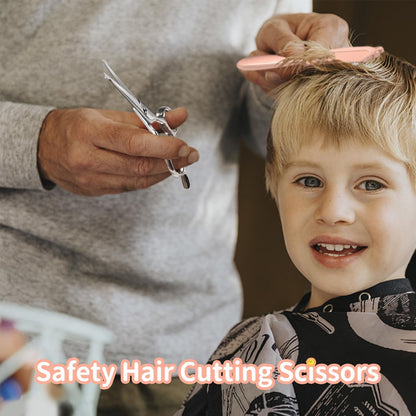 CIICII Kids Hair Cutting Scissors Shears Kit, Safety Round Tip Hairdressing Scissors Set (Hair Trimming Grooming Thinning Shears) for Baby Toddler Children, Hairdresser Home Salon Barber Haircut Kit