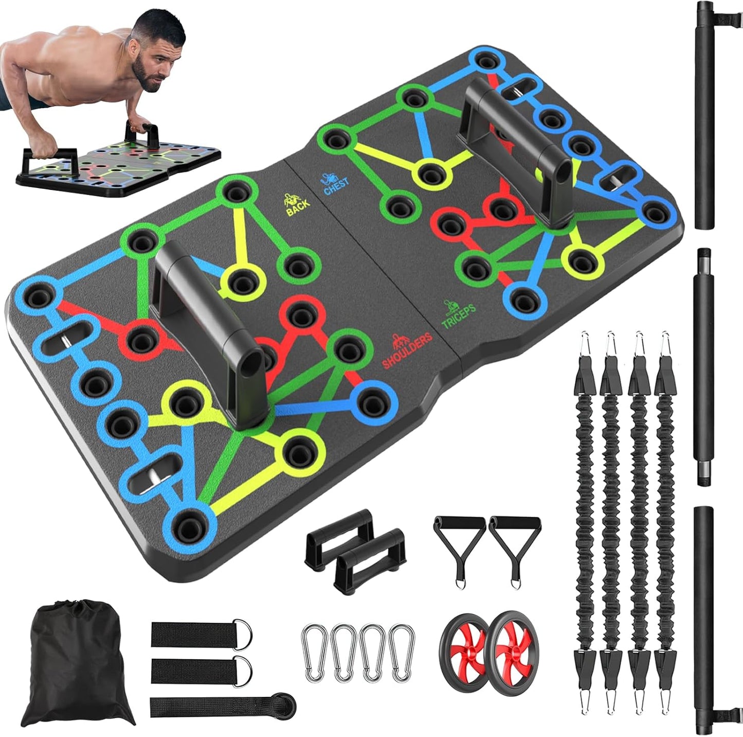 AERLANGUpgraded Push-up Board Home Fitness Accessories, Multifunctional 30-in-2 Push-up Bar Fitness Equipment, Portable Strength Training Equipment with Push-up Handles and Pilates Bar