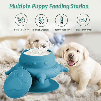 Puppy Feeder for Multiple Puppies, 4 Teats Puppy Milk Feeder Puppy Nipple Feeder Silicone Puppy Nursing Station, 240ml Puppy Nursing Bottles for Kittens, Puppies, Rabbits (One Size, Blue)