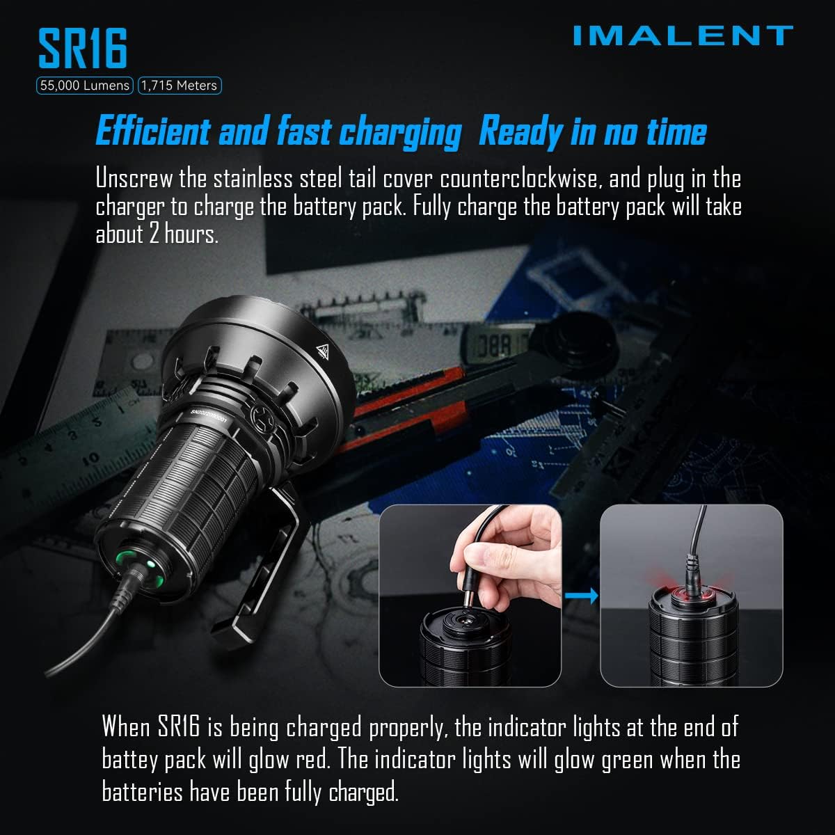 IMALENT SR16 Brightest LED Torch 55000 Lumens, Handheld Tactical Torch with Spotlight Throw 1715 Meters, Rechargeable Flashlight Max 98 Hours Runtime Best for Outdoor, Camping, Hiking, Emergency