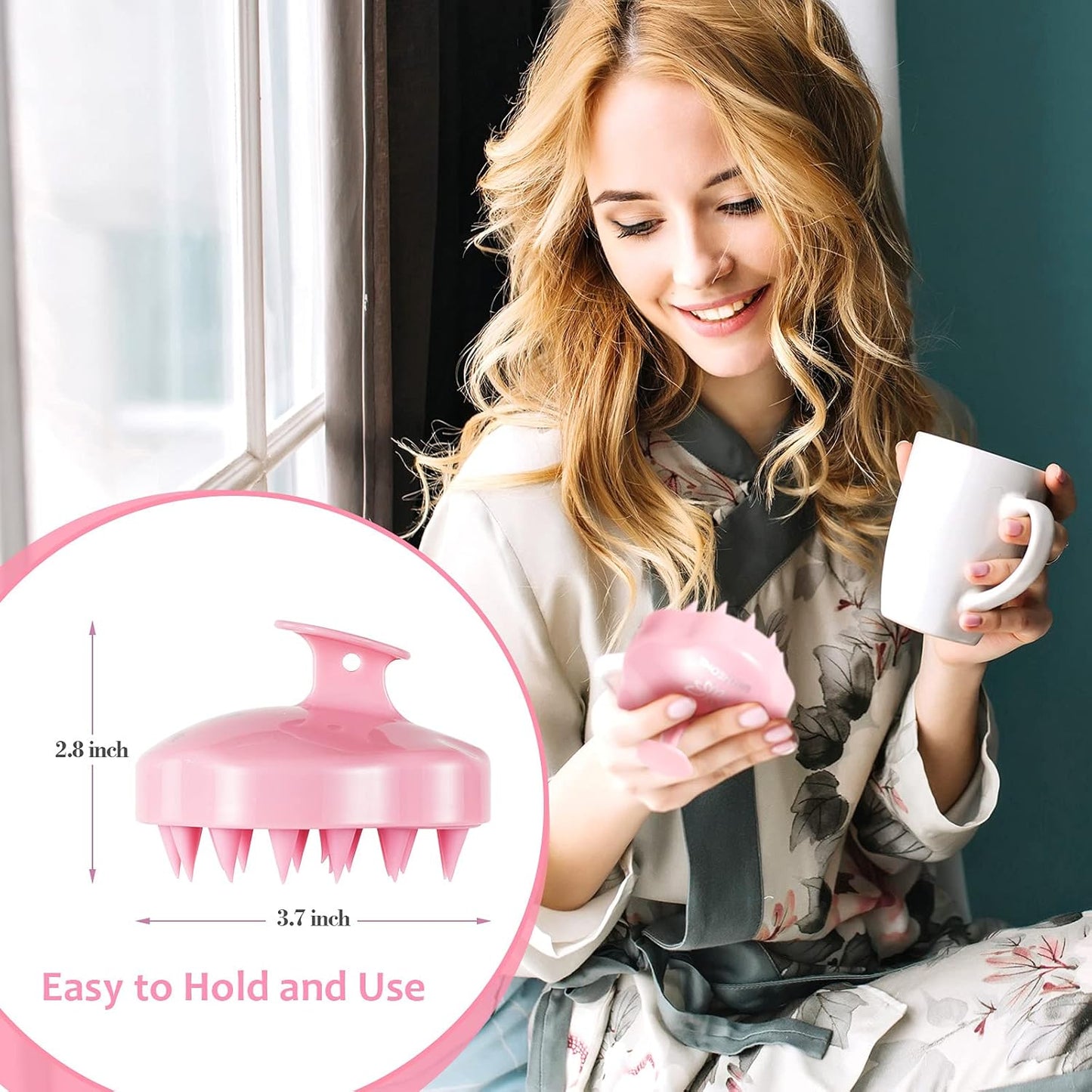 Soft Silicone Hair Scalp Massager Shampoo Brush for Wet Dry Oily Curly Straight Thick Thin Rough Long Short Natural Men Women Kids Pets Hair Care Tools（Pink
