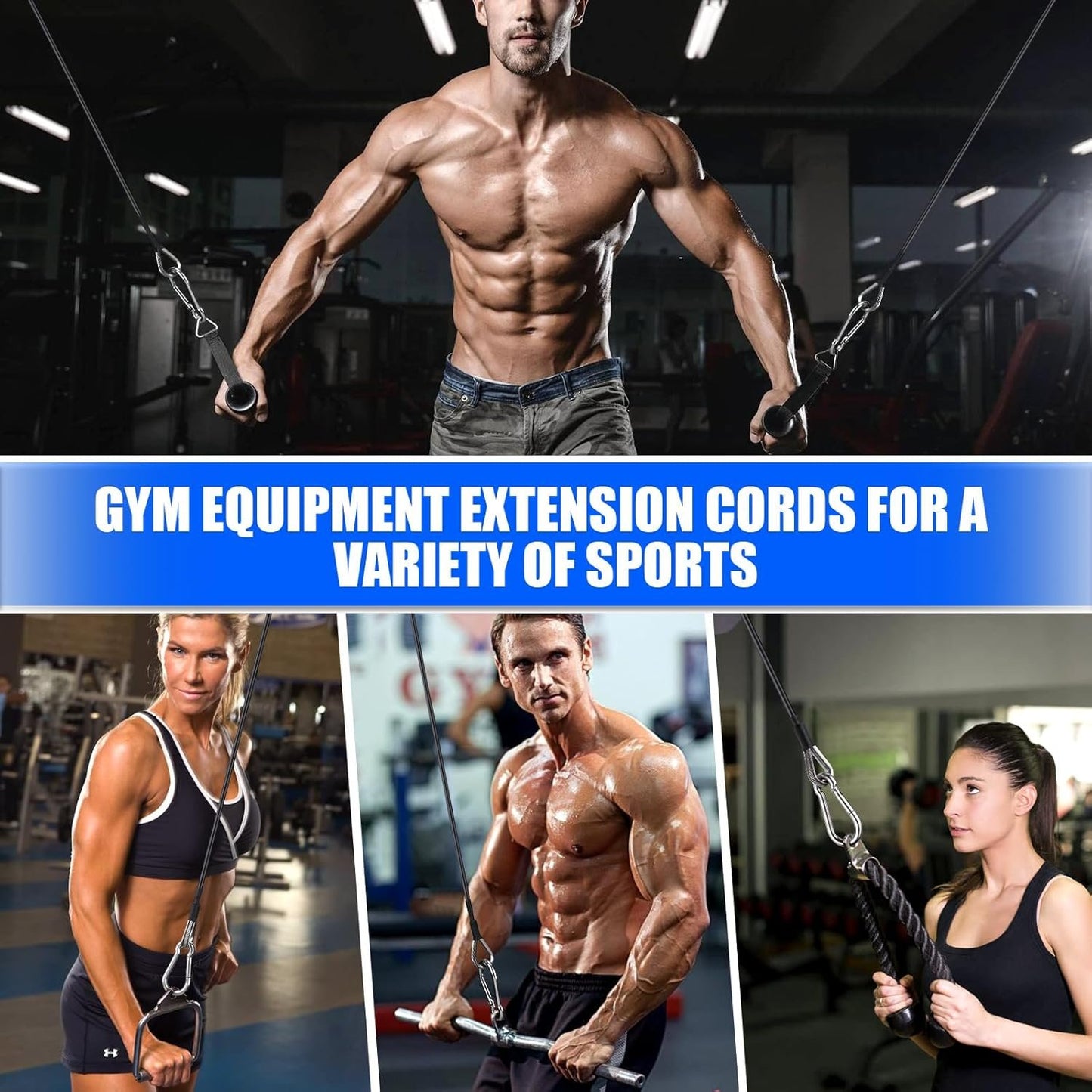 TOBWOLF Gym Cable Extension, Fitness Extension Rope Attachment Compatible with Home Gym Accessories Thick 0.2", Replacement Gym Cable Machine Extension for LAT/Tricep Pull Down, Leg Extensions Machine