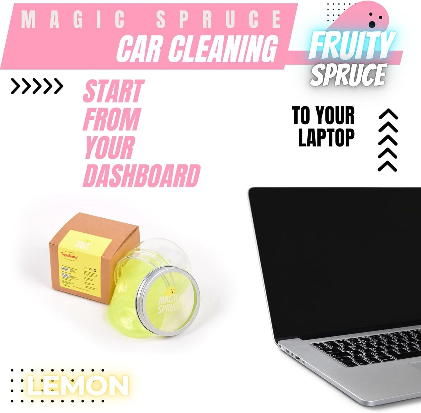 MAGIC SPRUCE Car Cleaning Gel Kit for Car Interior, High End Lemon Scented Cleaning Putty in Classy Jar, Detailing Cleaning Gel Universal Dust Cleaner, for Keyboard Apple Laptop, Car cleaning Supplies
