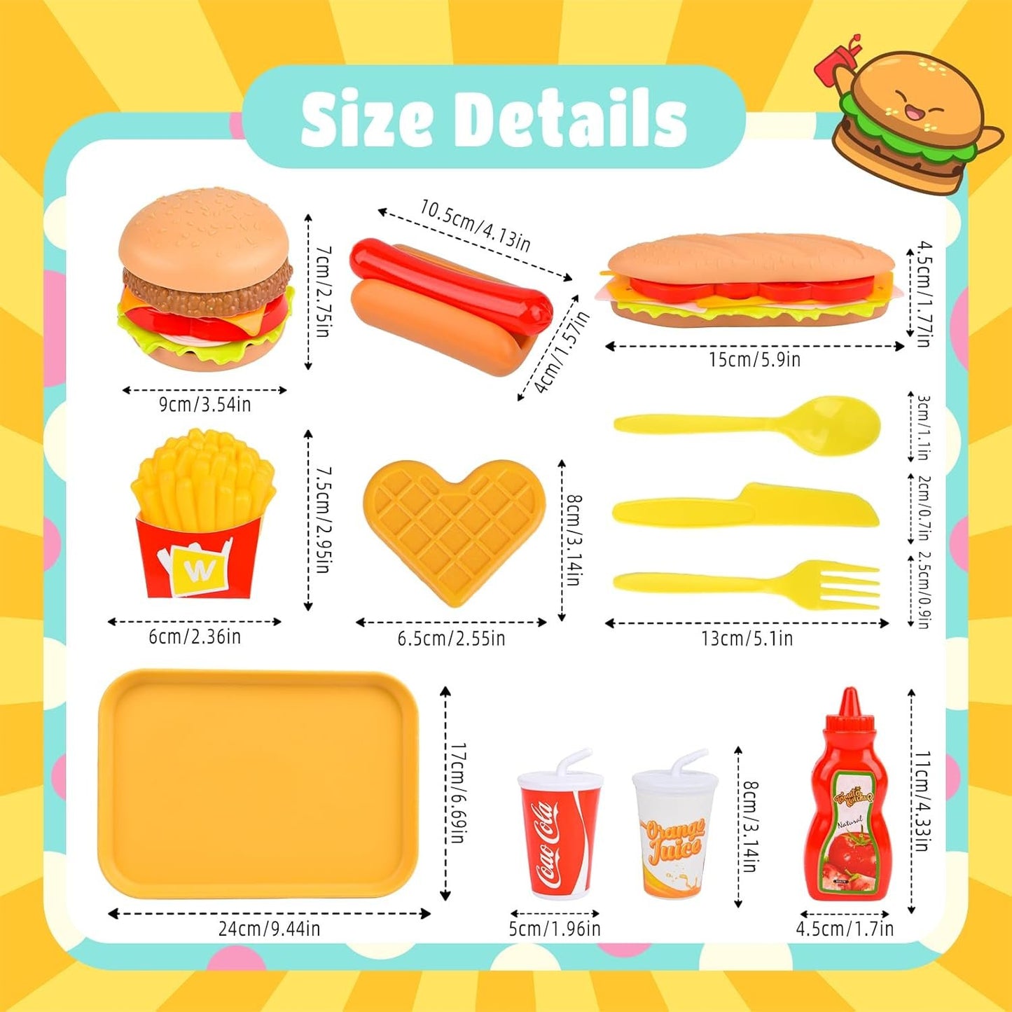 12PCS Pretend Play Food Set,Play Fast Food Toys for Kids with Take Apart Burger and Hot Dog Plastic Food Toy,Play Kitchen Accessories Role Play Toys Gift for Kids Toddler Boys Girls