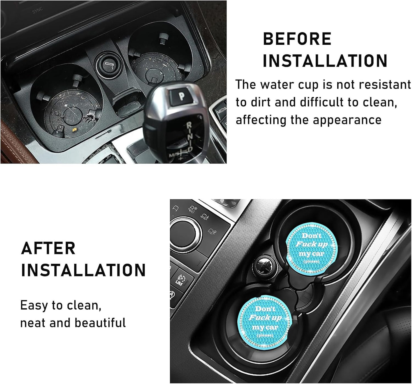 Kewucn 2 Pack Bling Car Cup Holder Coasters, 2.81 inch Anti-Slip Soft Rubber Crystal Rhinestone Auto Cup Insert Pad, Universal Vehicle Interior Decor Accessories for Car SUV Truck (Light Blue)