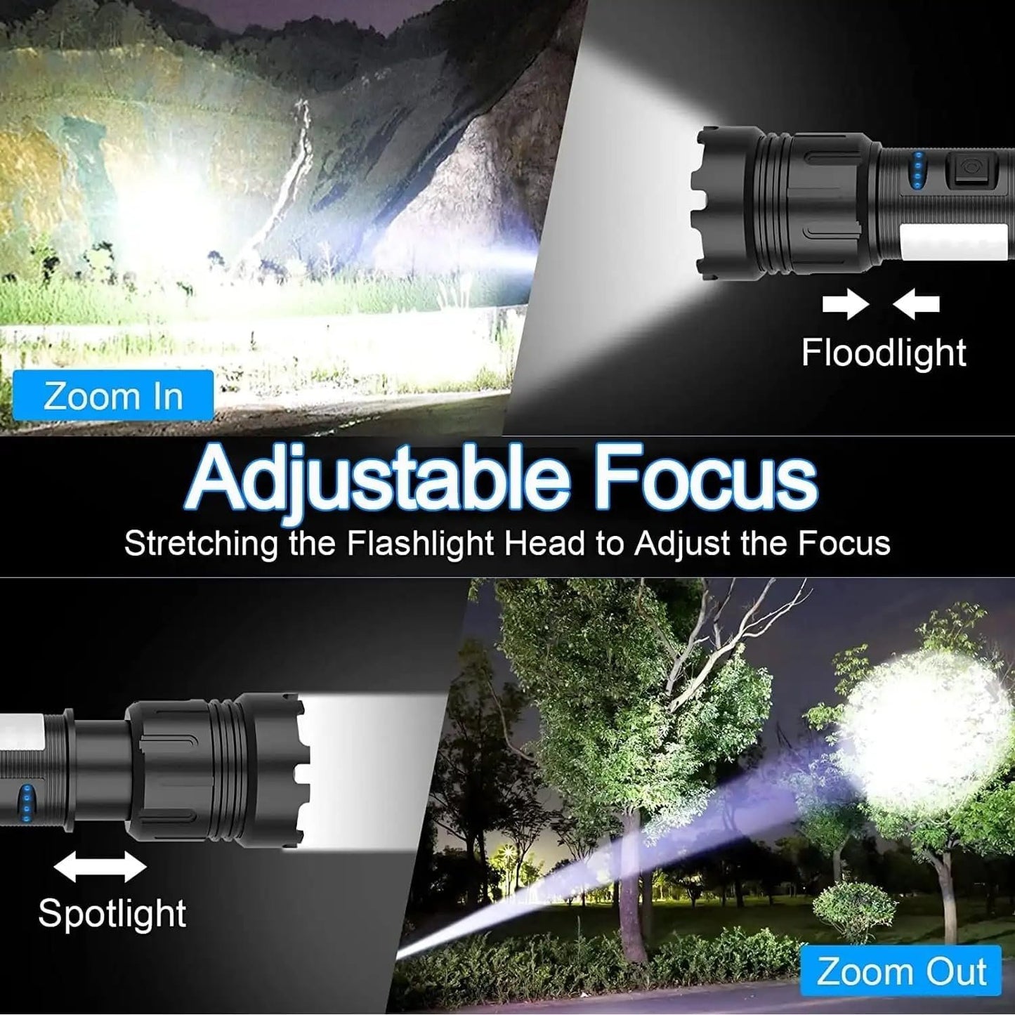 Rechargeable LED Flashlights High Lumens Super Bright Powerful 6800mAh Battery Super Bright Tactical Flashlight 7Modes with COB Work Light Waterproof Powerful Magnet