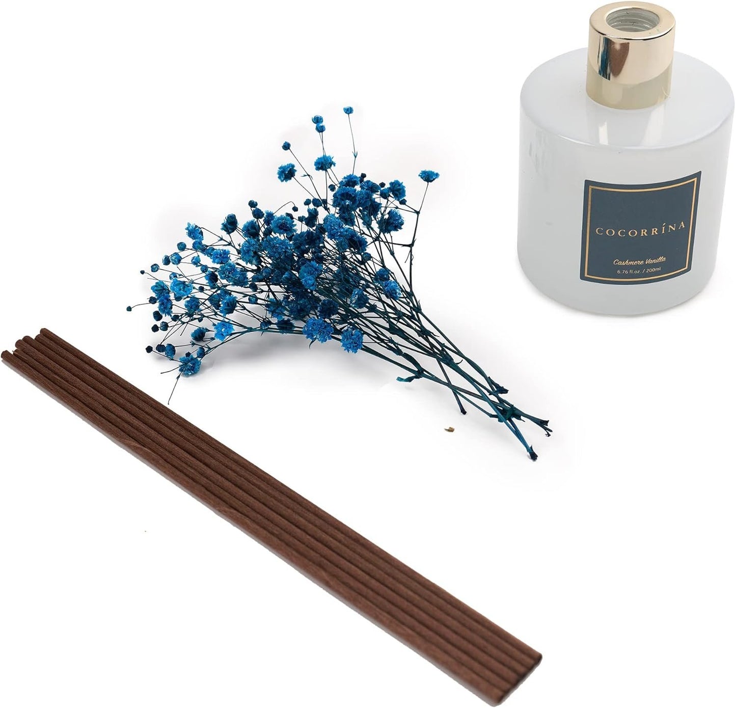 Cocorrína Premium Reed Diffuser Set with Preserved Baby's Breath & Cotton Stick Cashmere Vanilla | 6.7oz Scent Fragrance Oil Diffuser for Bedroom Bathroom Home Décor