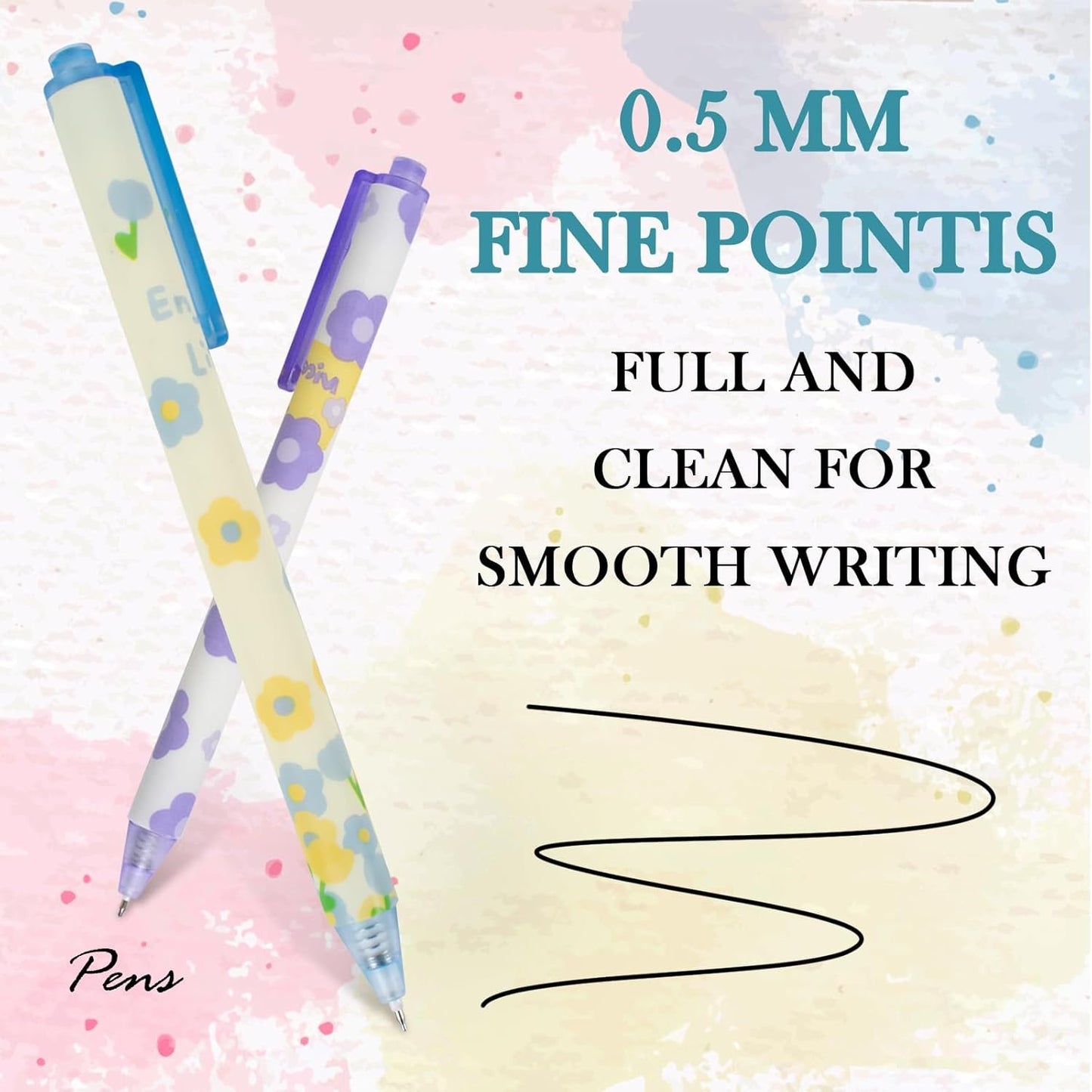 TPBSITNS 8pcs Aesthetic Retractable Black Ink Pens, Cute Kawaii Press Ballpoint Pens with Soft Grip, 0.5mm Flower Pens Cartoon Gel Ink Pen for Kids Students School Office Class Stationery