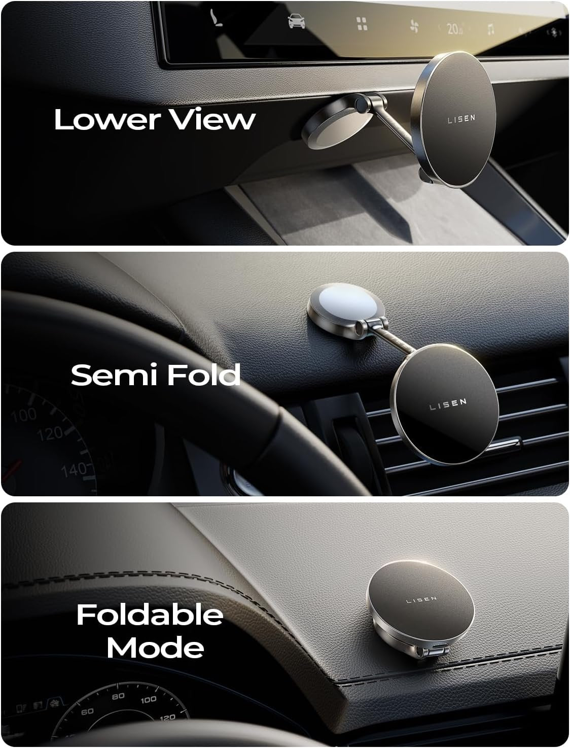 LISEN Ultra Magnteic Magsafe Car Mount Charger, [All Metal & Mini] 15W Fast Charging Wireless Car Charger for iPhone 16 Pro Max, for Mag safe Charger for Car Dashboard for iPhone 16 15 14 13 12 Series