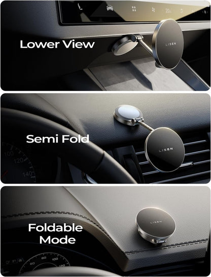 LISEN Ultra Magnteic Magsafe Car Mount Charger, [All Metal & Mini] 15W Fast Charging Wireless Car Charger for iPhone 16 Pro Max, for Mag safe Charger for Car Dashboard for iPhone 16 15 14 13 12 Series
