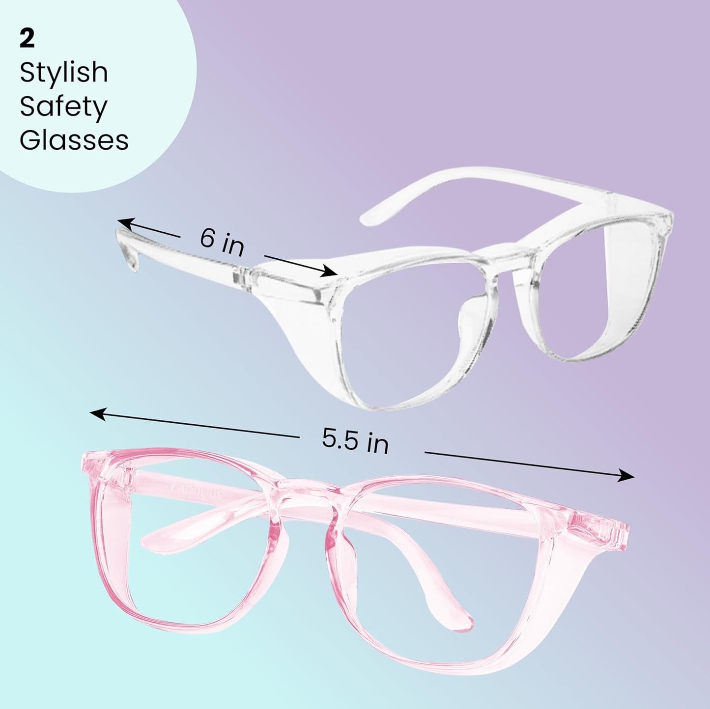 Aqulius Stylish Safety Glasses (2 Pack - Safety Goggles) Anti Fog Scratch Resistant, Blue Light Blocking Side Protection