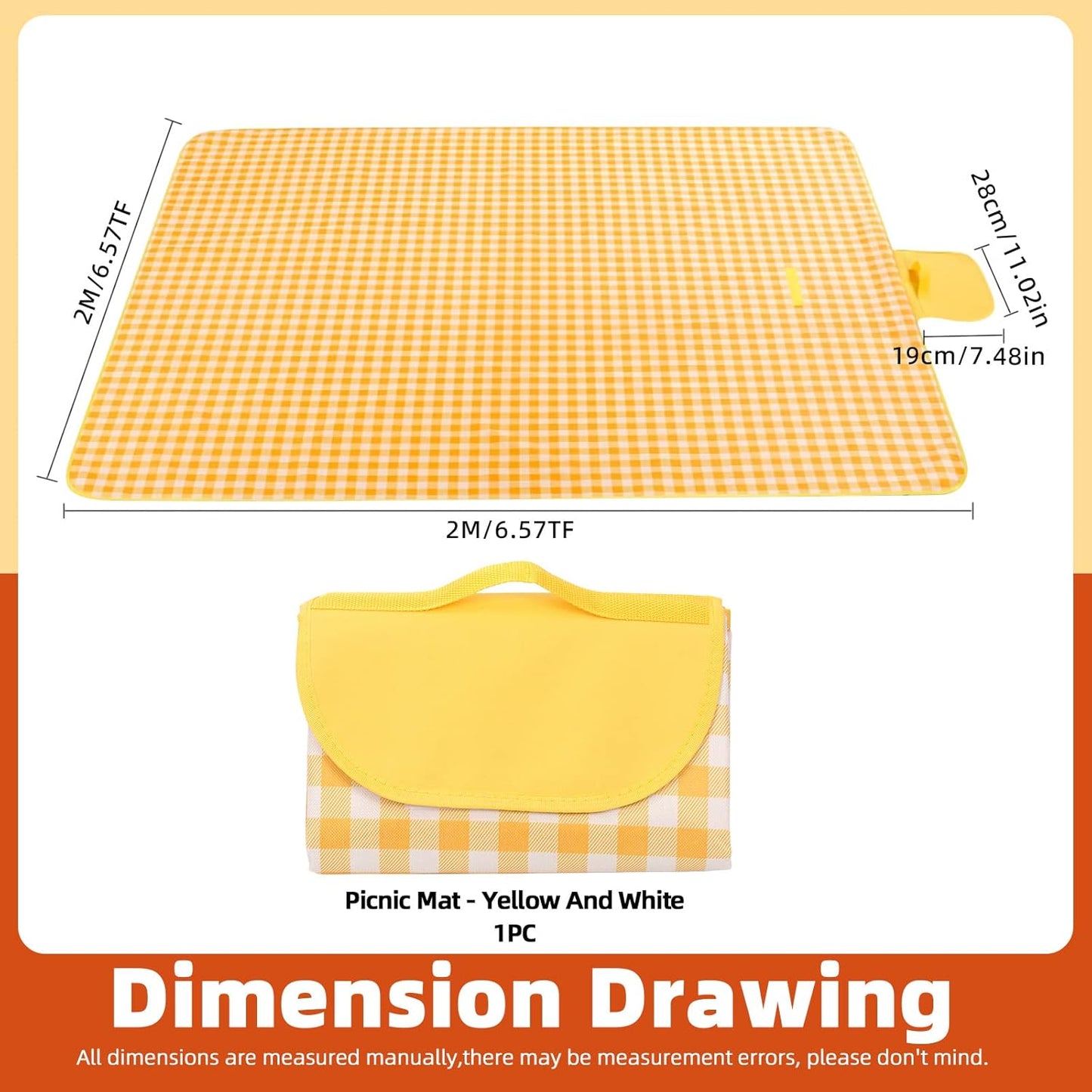 Tanstic Outdoor Picnic Blanket, 79" x 79" Extra Large Waterproof Foldable Beach Mat With Carry Strap for Camping Park (Yellow & White Lattice)