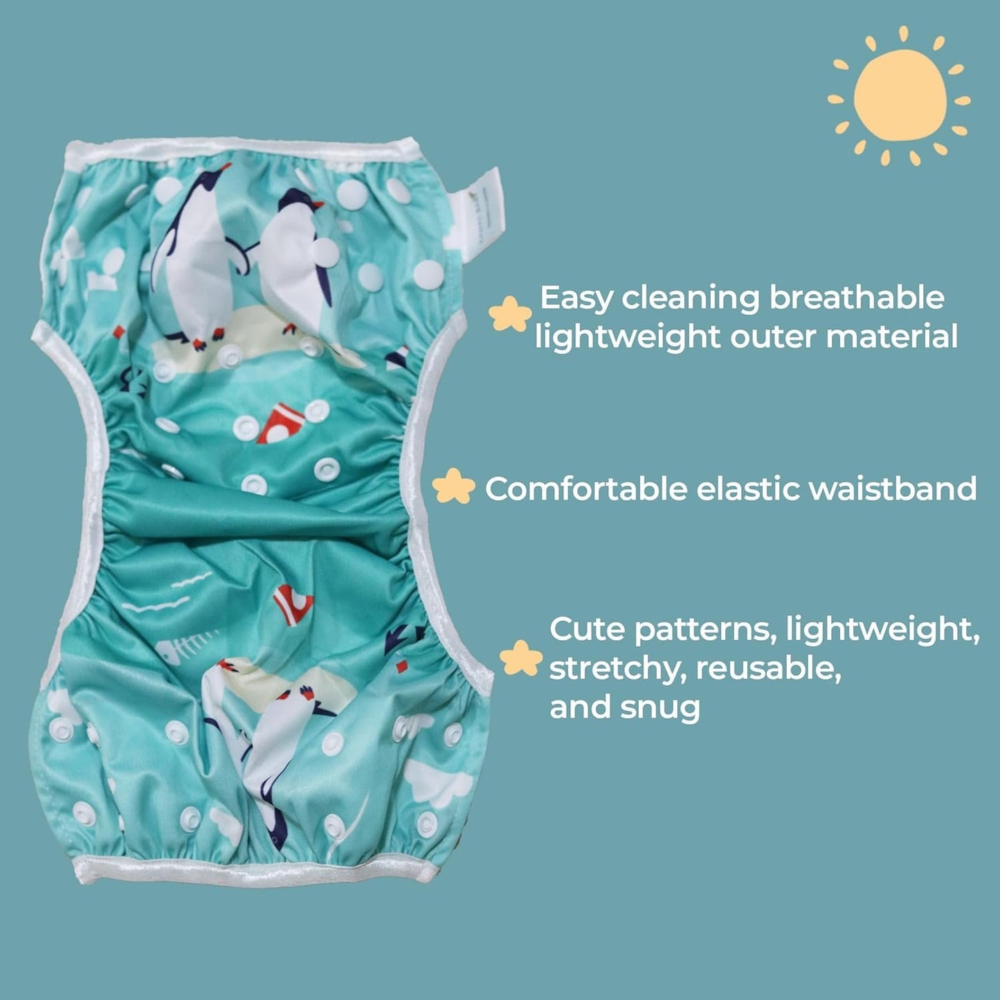KaWaii Baby Reusable Swim Cloth Diaper Adjustable Swim Pants for Boys & Girls, Size Infants and Toddlers, One Size 3-Pack (Theme #5)