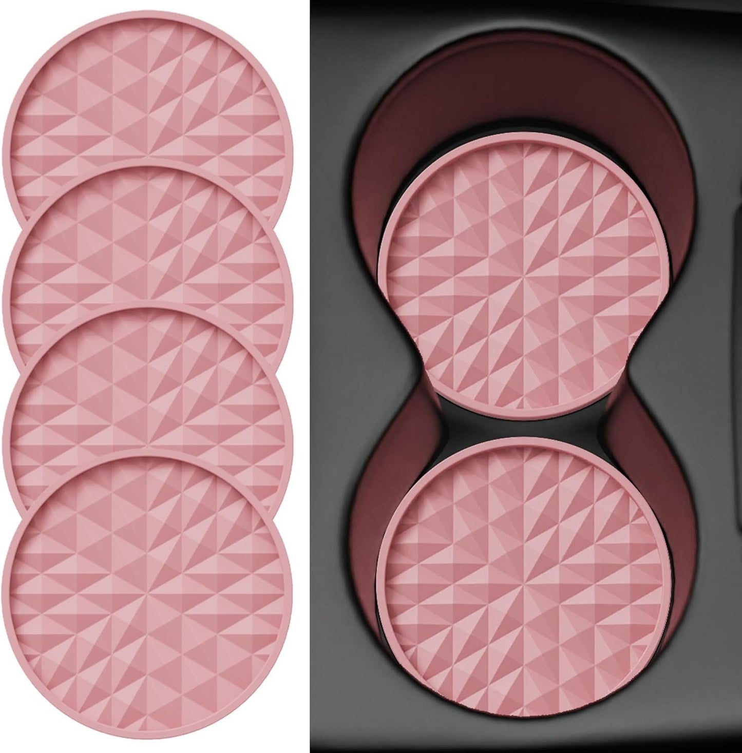 Wingcases Car Coasters Silicone(4 Pack,7cm, Soft Pink) Girl Women Non Slip Mats, Embedded Interior Car Accessories, Cup Holders Insert Coasters Decor