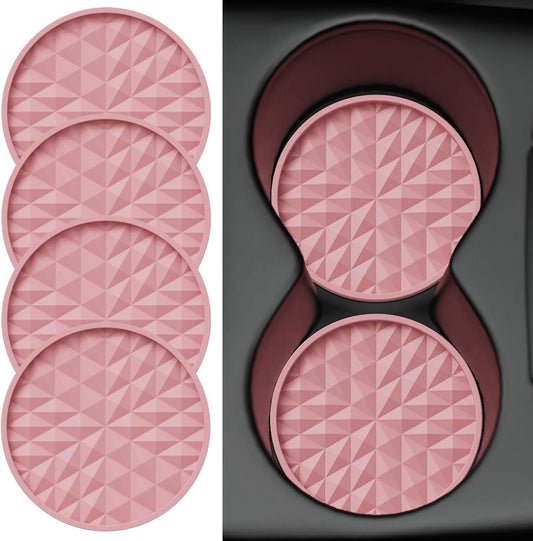 Wingcases Car Coasters Silicone(4 Pack,7cm, Soft Pink) Girl Women Non Slip Mats, Embedded Interior Car Accessories, Cup Holders Insert Coasters Decor