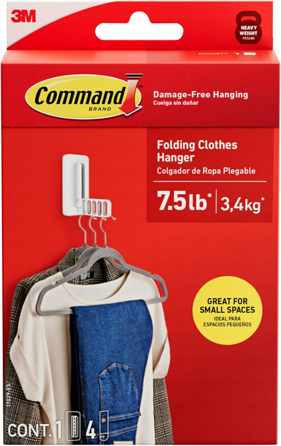 Command Folding Clothes Hanger, 1 Hook, 3 Command Strips, Closet Organizer, Home Organization