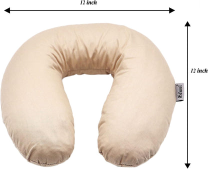 Buckwheat U Shaped Pillow - Edomi Cool Travel Neck Pillow Neck Support Head Pillow Sleep Pillow for Neck Pain Relief Side Sleepers Natural Buckwheat Hulls Concealed Zipper (Macaron Light Tan)
