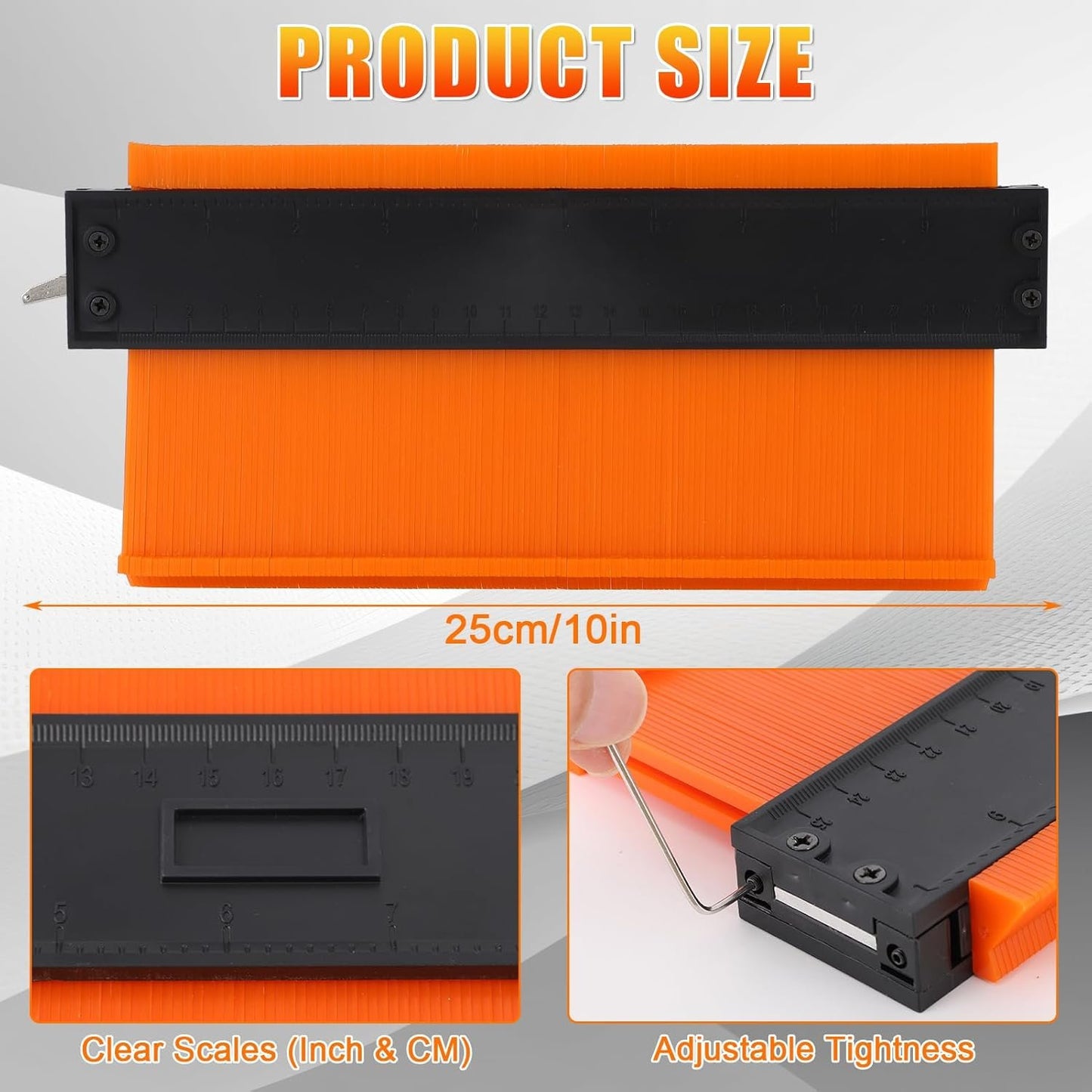 10 Inch Contour Gauge, Profile Gauge Shape Duplicator with Lock, Contour Gauge Profile Tool, Contour Gauge Duplicator Measuring Tool for Precise Duplication Woodworking Tools