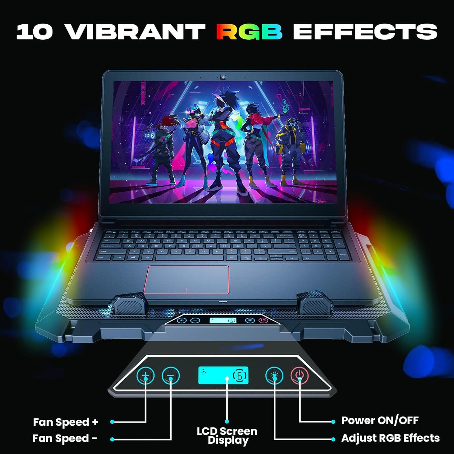 KLIM V8 Gaming Laptop Cooling Pad with 8 Fans + New Version + Gaming Laptop Cooler + Stable RGB Laptop Stand with Fan + Compatible up to 17" + 2 USB Ports + Phone Holder + 5 Year Warranty