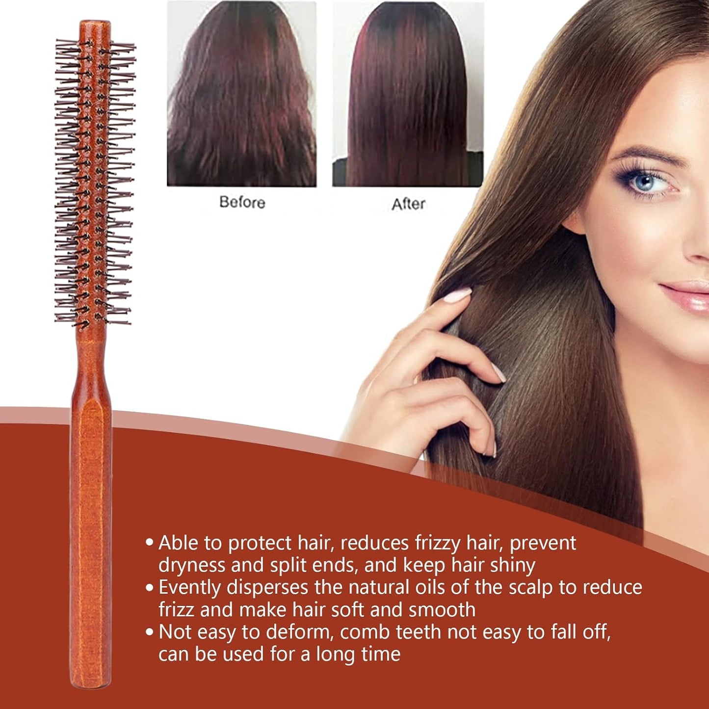 Round Hair Brush, Curling Roll Hairbrush Styling Blowout Brush Fluffy Wooden Roller Comb Styling Care Tool for Women Men Barbers Hairing Dressers Barbers Beauty Cosmetology