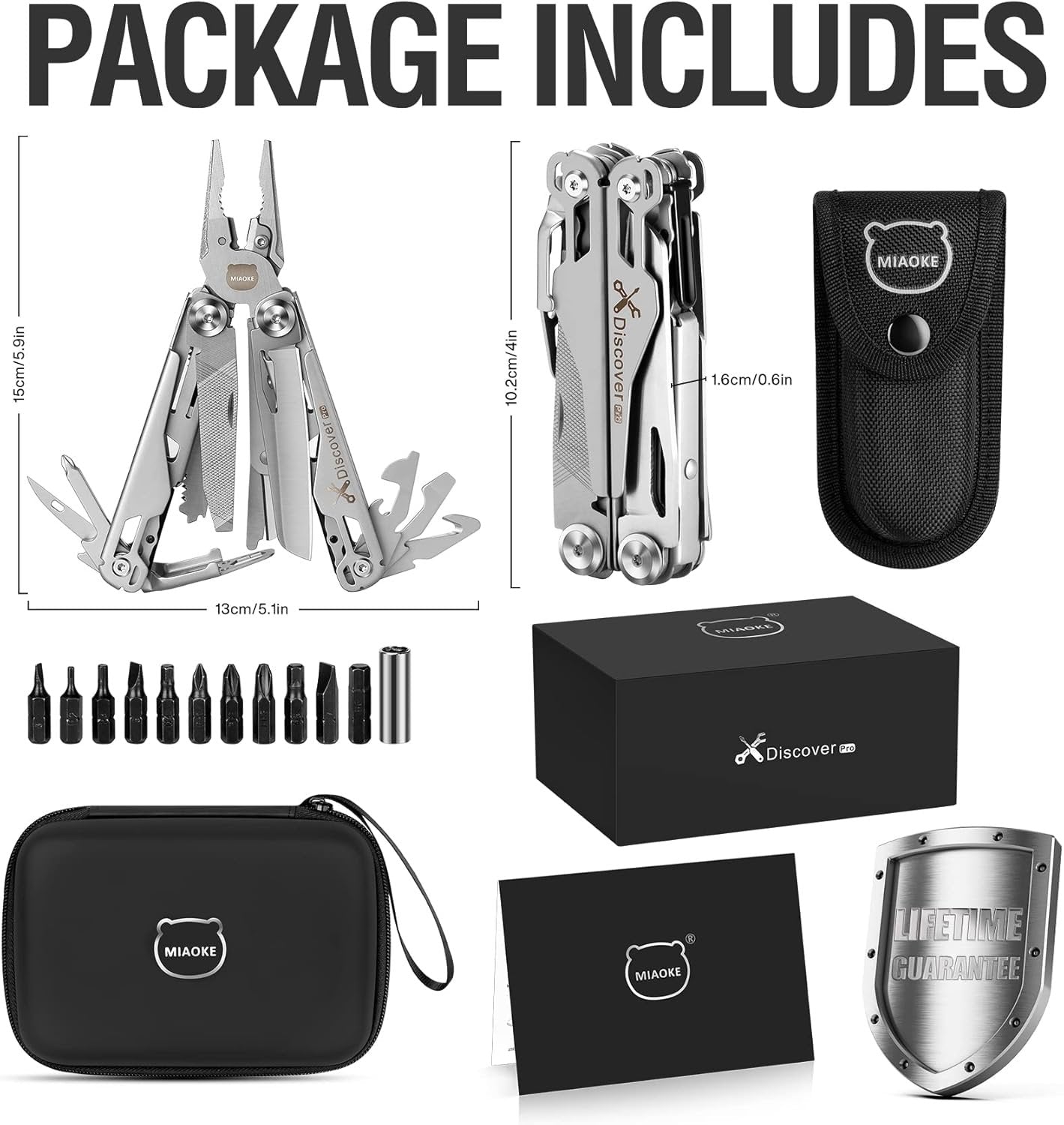 MIAOKE Multitool 23 in 1 with Premium Gift Box, Screwdrivers Saw Screwdrivers Bottle Opener Pliers Camping Knife Cool Gadgets for Men, Best Gift for Boyfriend Son Dad Him Husband, (Silver-Discover)