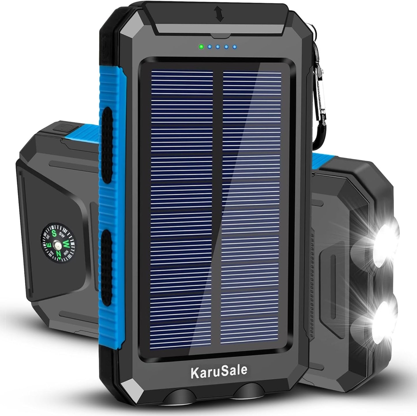 KaruSale Solar Power Bank Portable Charger 50000mah Battery Pack QC3.0 Fast Charging 20W 2 USB Waterproof Camping Travel External Backup Phone for iPhone, for Samsung, Android Black & Blue