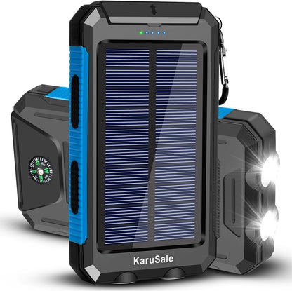 KaruSale Solar Power Bank Portable Charger 50000mah Battery Pack QC3.0 Fast Charging 20W 2 USB Waterproof Camping Travel External Backup Phone for iPhone, for Samsung, Android Black & Blue