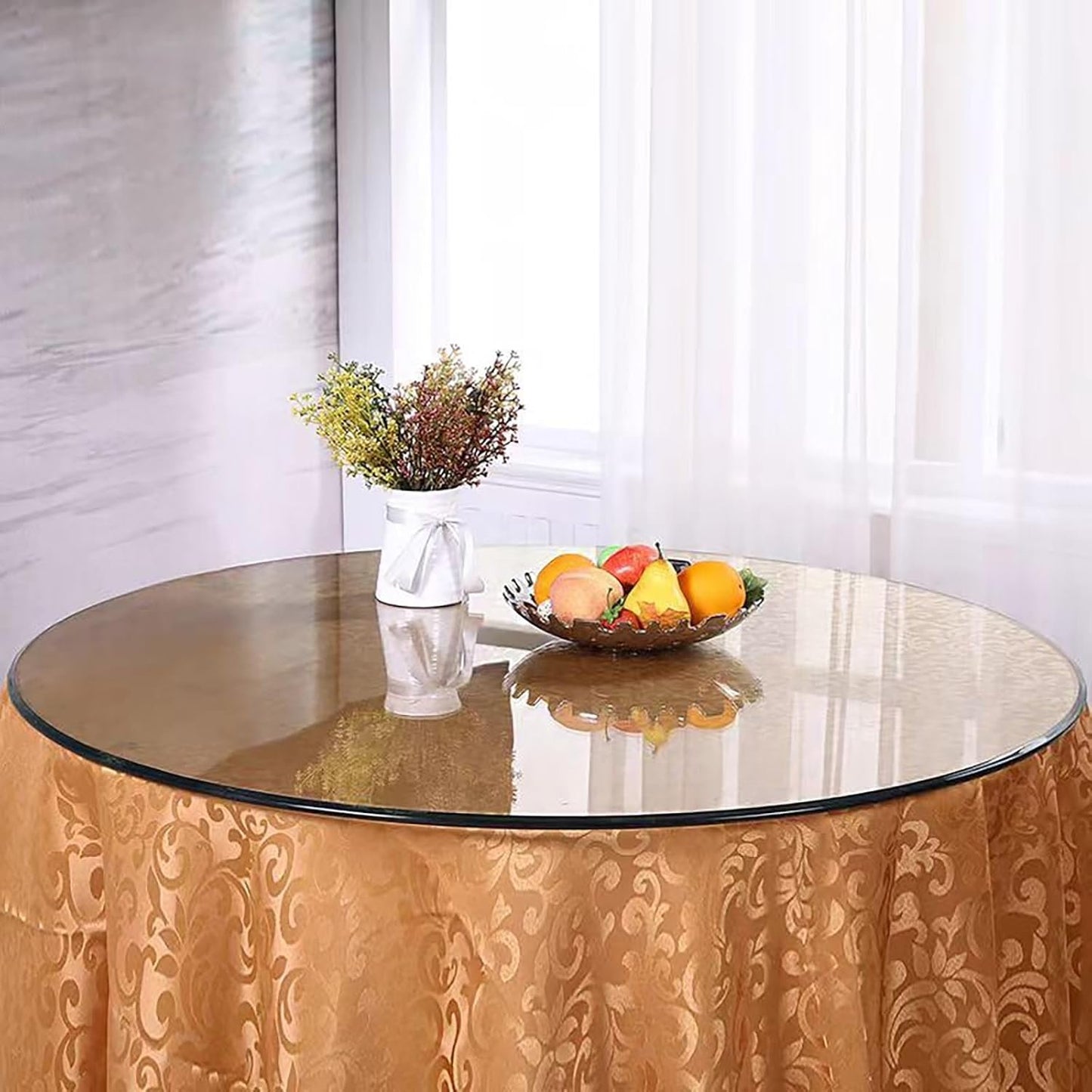 Beveled Glass Table Top, 1/2" Thick, Round Clear Tempered for Dining, Coffee Table, Home (40CM/16IN)