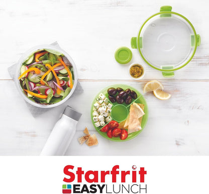 STARFRIT Easy Lunch Salad Container - Removable Tray and Dressing Container - 44oz/1.3L - Airtight & Leakproof - 4-Sided Locking Lid