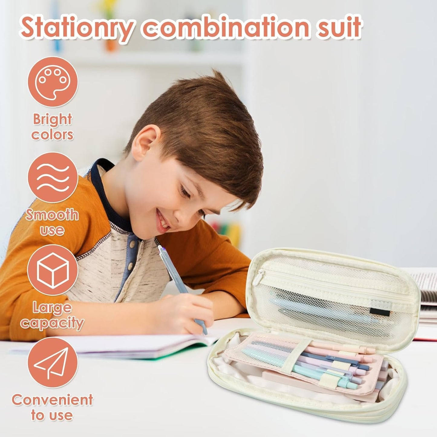 40Pcs Stationery Supplies Set, Multi-Purpose Pencil Case Includes Large Capacity Pen Pouch Bag, Mechanical Pencil, Lead Refill, Gel Ink Pen, Scissors, Ruler, Sharpener for School Supplies (Pink)
