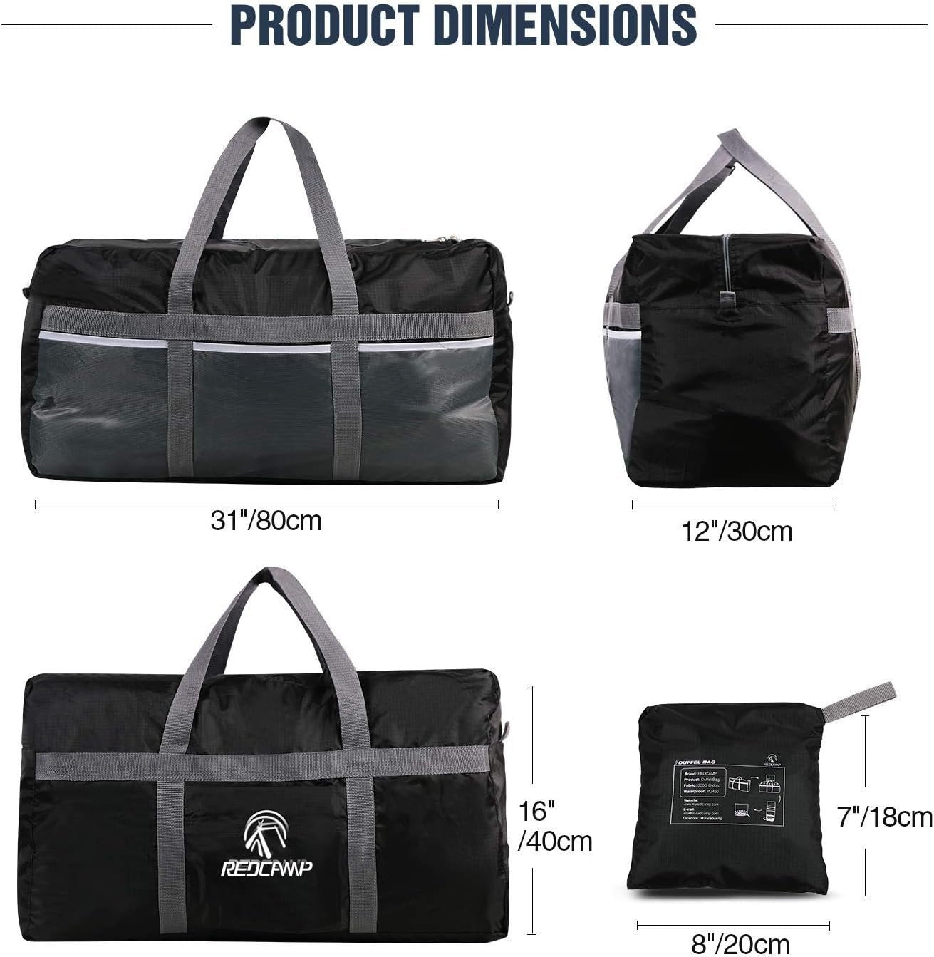 REDCAMP Extra Large Duffle Bag Lightweight, 96L Waterproof Travel Duffle Bag Foldable Thin for Men Women, Black