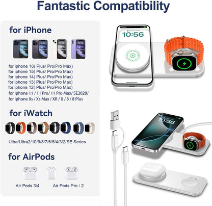 2 in 1 Wireless Charger Wireless Charging Pad Compatible with iPhone 16 15 14 13 12 11 XS XR X Series,Apple Watch 10/Ultra 2/9/Ultra/8/SE2/7/6/SE/5/4/3/2,Airpods4/3/Pro,Galaxy S Note Z Buds Series