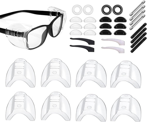 4 Pairs Safety Glasses Side Shields with 14 Pairs Anti-Slip Accessories, Clear and Lightweight Glasses Side Protecte, Portable Eye Protection Side Shields for Small to Medium Eyeglasses