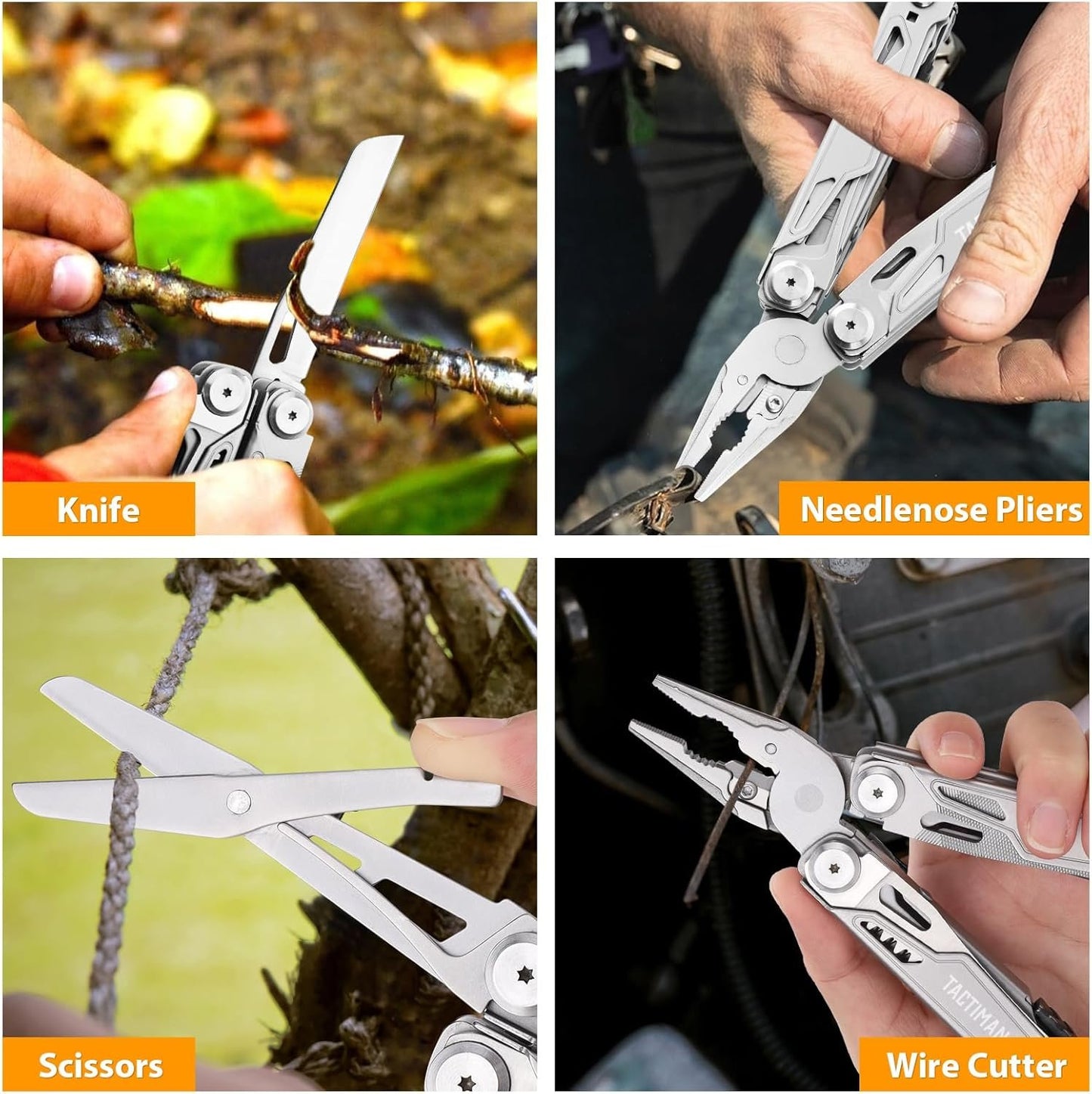 TACTIMAN Multitool Pliers Pocket Knife Camping Hiking Gear Multitool Knife 16-in-1 Multi Tool Saw Scissors Wire Cutter Stripper Screwdrivers Bottle Can Opener Tool Gifts for Men for Camping Hiking EDC