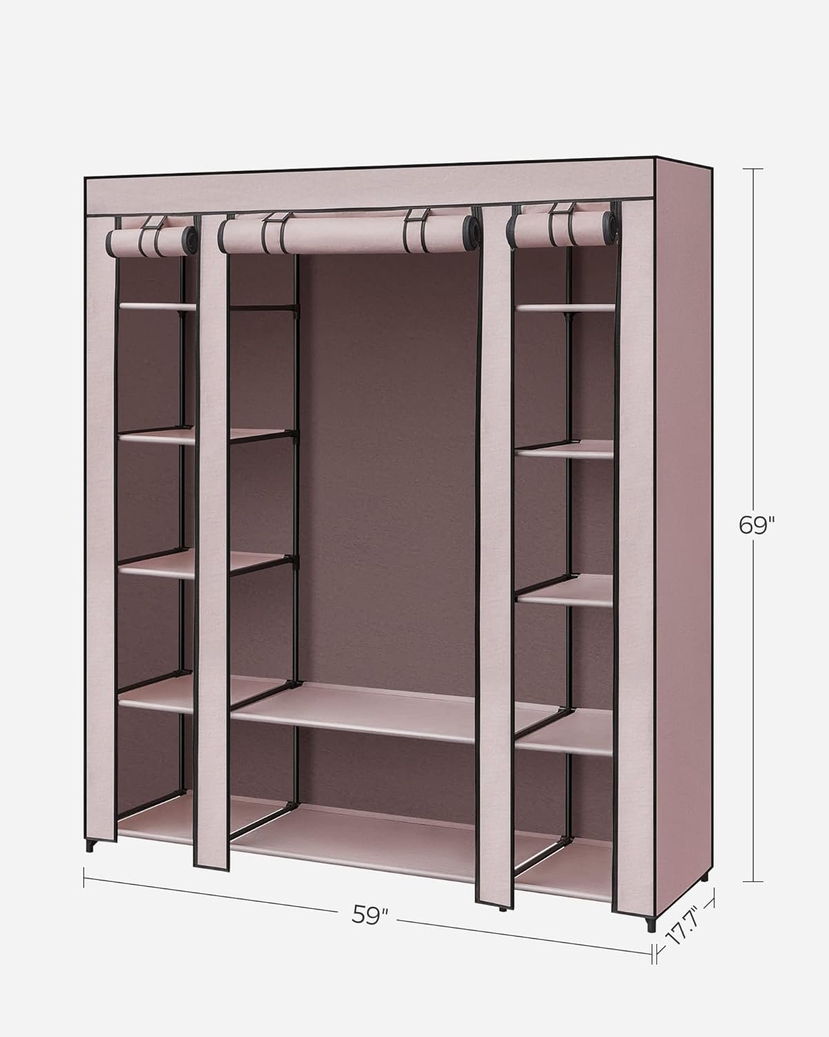 SONGMICS Closet Wardrobe, Portable Closet for Bedroom, Clothes Rail with Non-Woven Fabric Cover, Clothes Storage Organizer, 59 x 17.7 x 69 Inches, 12 Compartments, Dusty Pink ULSF003P02