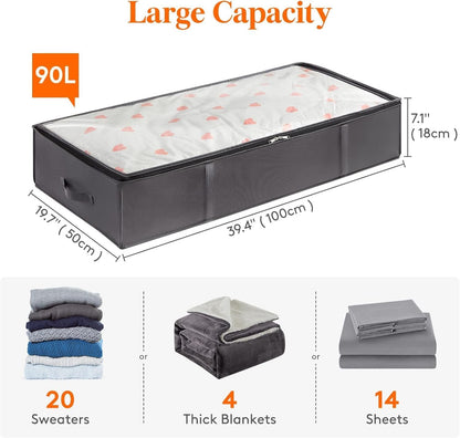 6PACK 90L Underbed Storage Containers,Reinforced Handle Closet Organizers and Storage Bins, Foldable Underbed Bags for Blankets, Towels, Comforter, Sweaters, Pillows, Linen Sheets