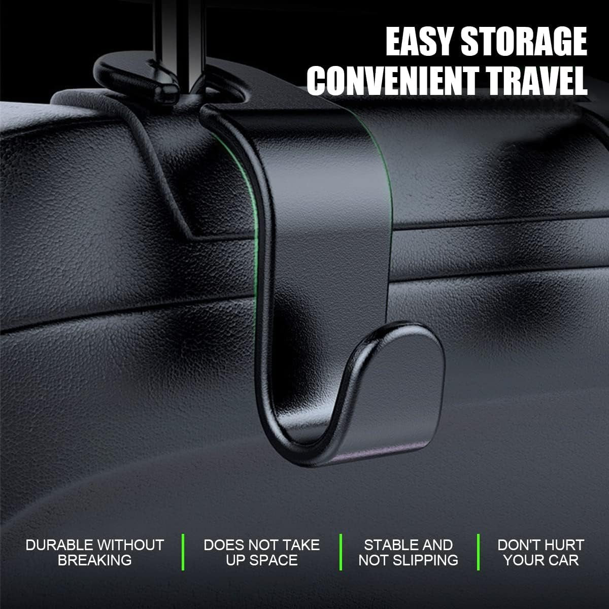 Car Headrest Hook, 4pcs Black Car Headrest Seat Hook Hidden Car Rear Seat Hanger Storage Hooks, Suitable for Hanging Handbags, Wallets Grocery Bags Cloth Kid's Toy Holder Fit Universal Car Vehicle