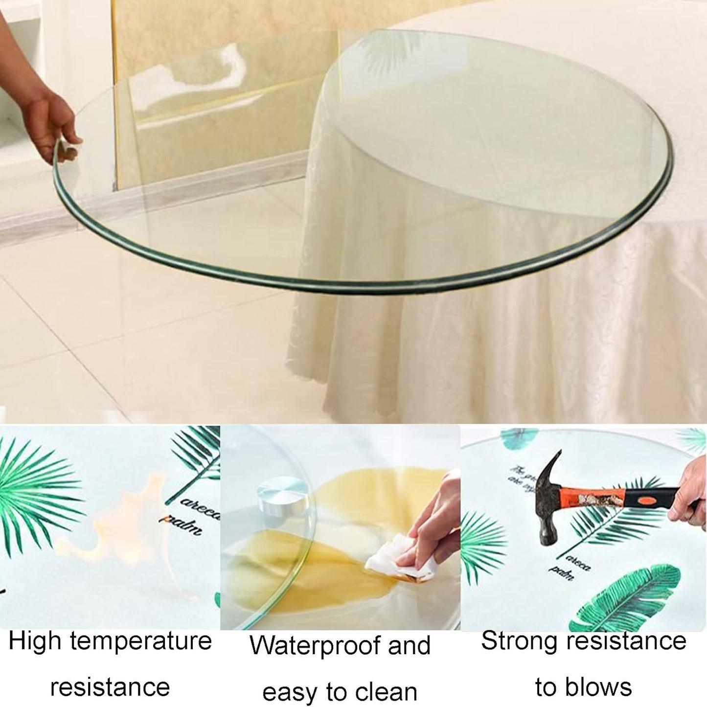 Tavola rotonda in vetro Dining, Tempered Glass Top, 40 cm-90 cm Sizes, Modern Design, Stylish Round Table for Kitchen, Dining Room, Glass Tabletop, Durevole ed Elegante